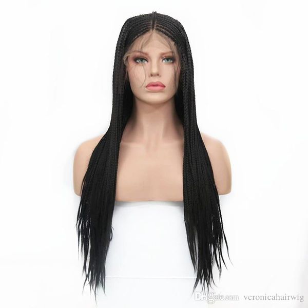 Natural Black Micro Braids Synthetic Lace Front Wig With Baby Hair