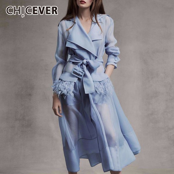 

chicever voile lace up dress women long sleeve high waist sashes feather party midi dresses female elegant clothes 2019 new, Black;gray