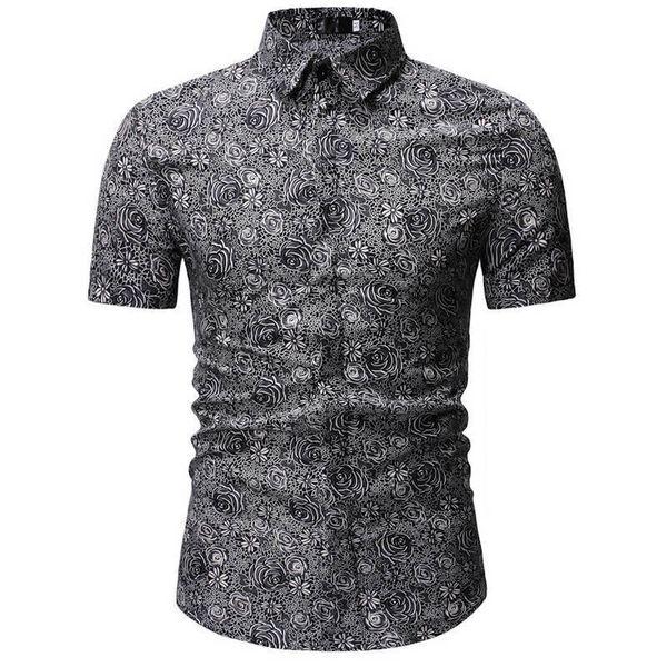 

printed on hawaiian beach in 2019 short-sleeved men's shirts with recreational sleeves hawaiian chemise homme 3xl color 23, White;black