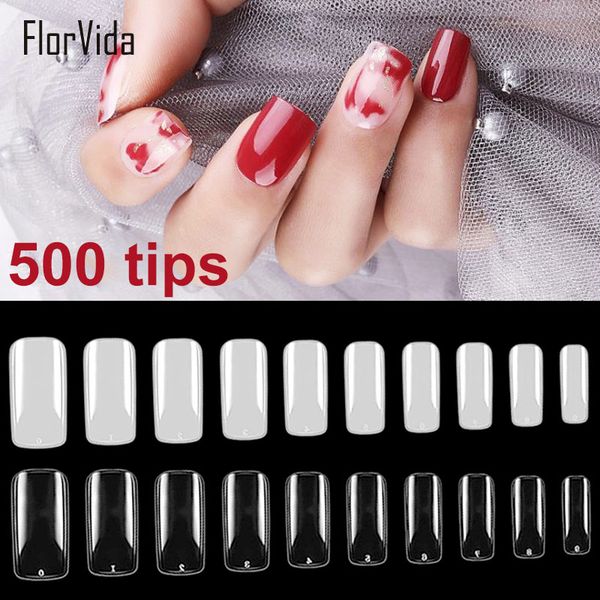 

florvida 500pcs kit full false nails acrylic fake nail tips plastic long natural transparent design for nail art manicure set, Red;gold