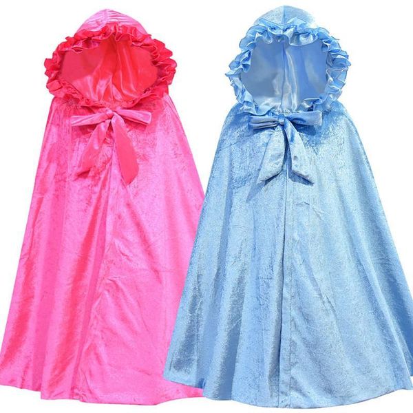 

2 colors kid winter cloak coat snow queen 2 cosplay hooded cloak costume girl poncho 2020 new, Black
