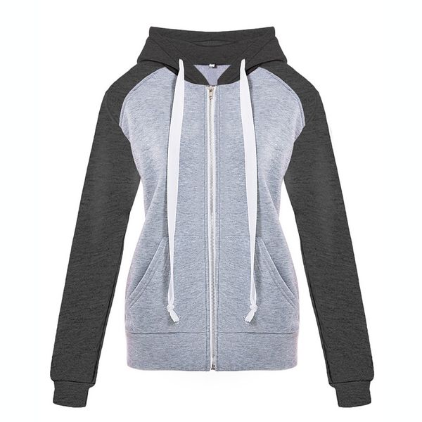 

splice hooded winter lady with pocket jacket pullover yoga shirt long sleeve sweatshirt shirt for women zipper sportswear a26, Black;red