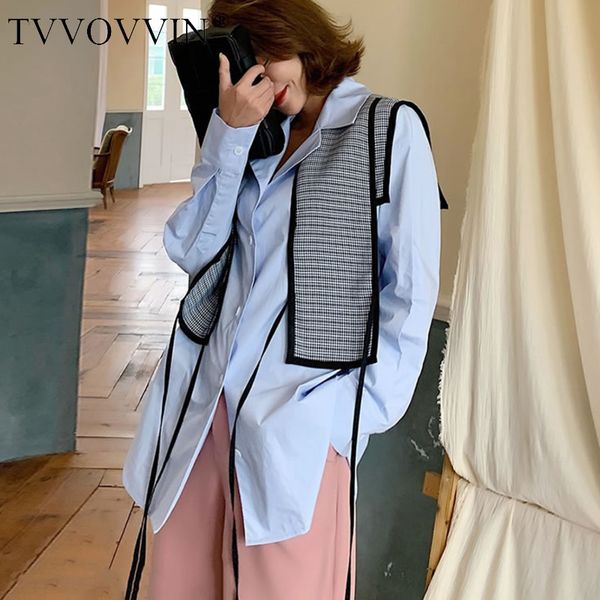 

loose false two piece drawstring shirt fashion new 2020 spring small fresh goddess fan single breast casual blouse v002, White