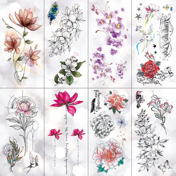 Acheter Lotus Pivoine Rose Fleurs étanche Autocollant De Tatouage Temporaire Minimaliste Flash Tatouages Body Art Faux Bras Tatoo Femmes De 3504