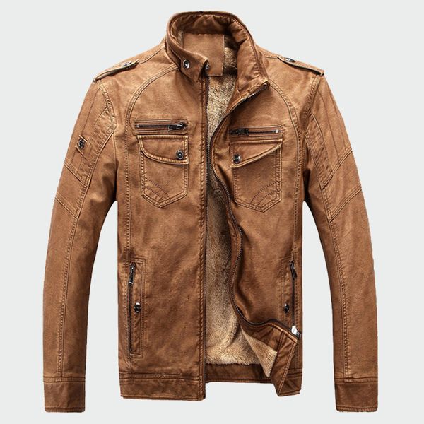 

kude mens leather jackets winter warm faux fleece plus thick warm coats biker motorcycle velvet windproof outerwear 4xl 7479, Black