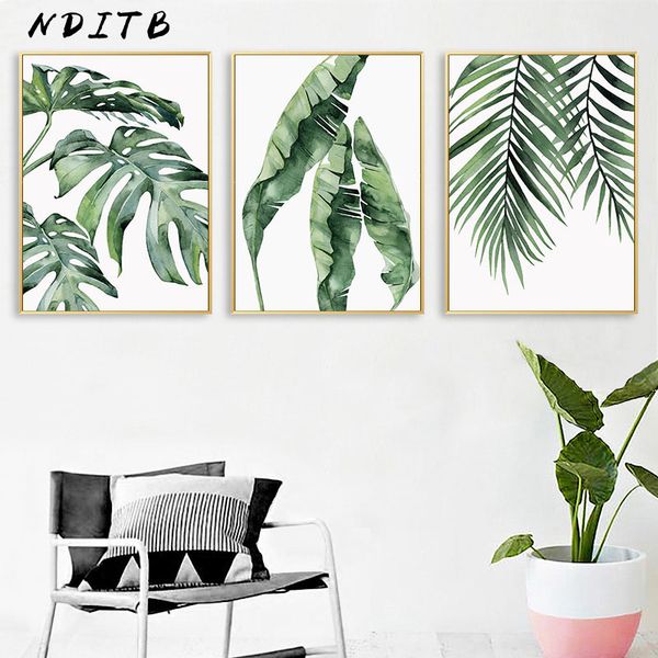 

watercolor plant leaves canvas poster wall art print painting nordic decorative picture scandinavian modern living room decor