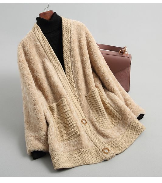 

real fur coat women clothes 2019 autumn winter 100% wool jacket korean ladies fur coats abrigo mujer, Black