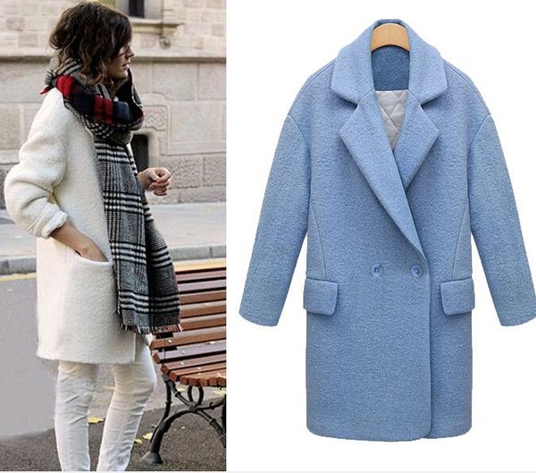 

uk 2017 autumn winter classic simple women oversized woolen tweed coat and jacket overcoat casaco feminino manteau femme, Black