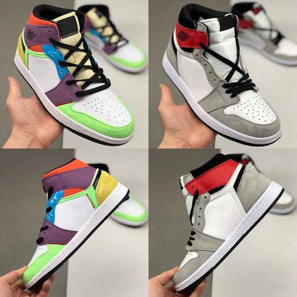 

2020 new light smoke grey varsity red court purple mid 1 multicolor se lightbulb 1s jumpman mens basketball shoes women sport sneakers