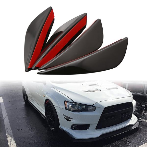 

black 4pcs car universal pu rubber car front bumper protector body spoiler fins lip canards splitter