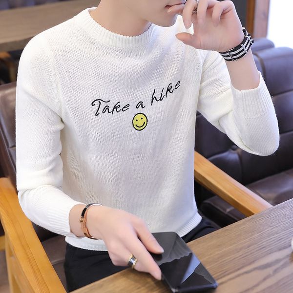 

sweaters men's fashion, round-collar, handsome and thicker long sleeves of men's knitted sweaters in autumn and winter of 2019, White;black