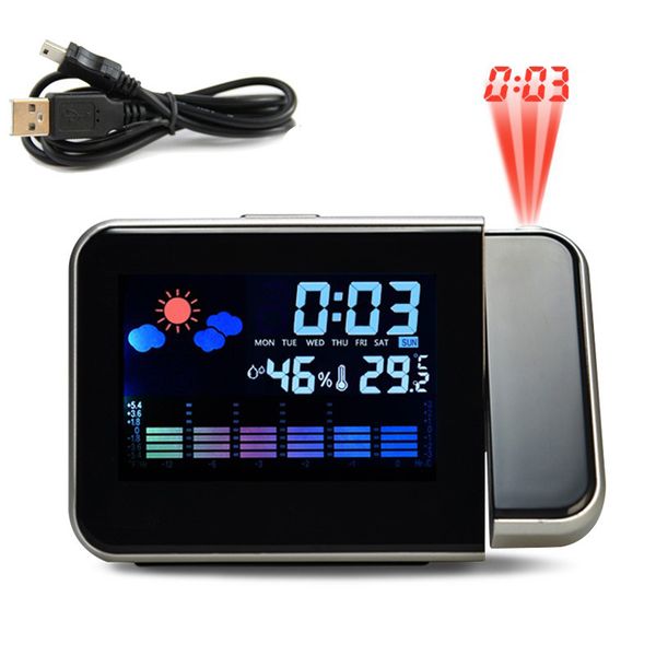 

projection alarm clock date display digital clock usb charger snooze led projection with weather station