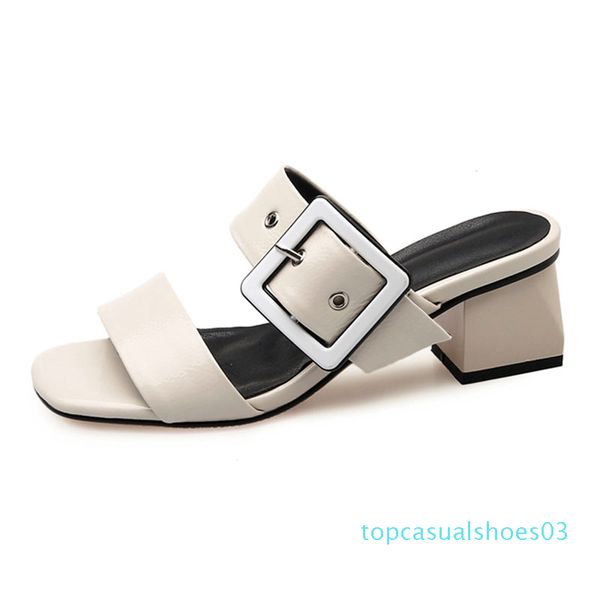 

fitwee women sandals buckle leather square heel open toe shoes women summer casual daily mujer slippers size 33-43 t03, Black