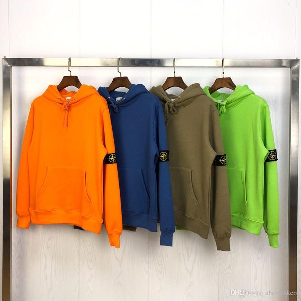 

2020 good qaulity stone autumn and winter 19fw hoodie with velvet thicken hooded sweater, Black