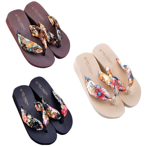 

new arrival women bohemia floral beach sandals wedge platform thongs slippers flip flops soft comfortable women summer shoes a50, Black