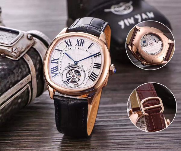 

2019 new luxury men's watch automatic machine mens watches 316l fine steel case hardlex glass mirror true leather strap, Slivery;brown