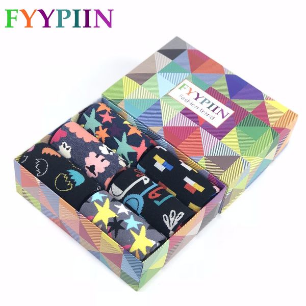 

men sock 6 pairs/lot socks gift boxes happy cotton socks new design cool colorful luxury gifts clothing men, Black