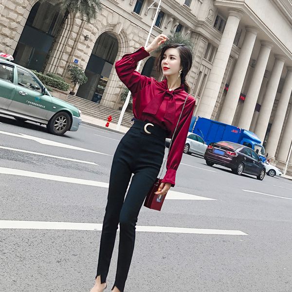 

spring and autumn 2020 new womens fashion high waist all-match slim stretch leggings tight black pencil pants, Black;white