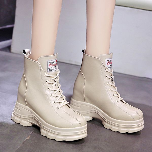 

lucyever autumn fashion 2019 women platform motorcycle boots punk style black leather shoes woman hidden heel ankle boots female