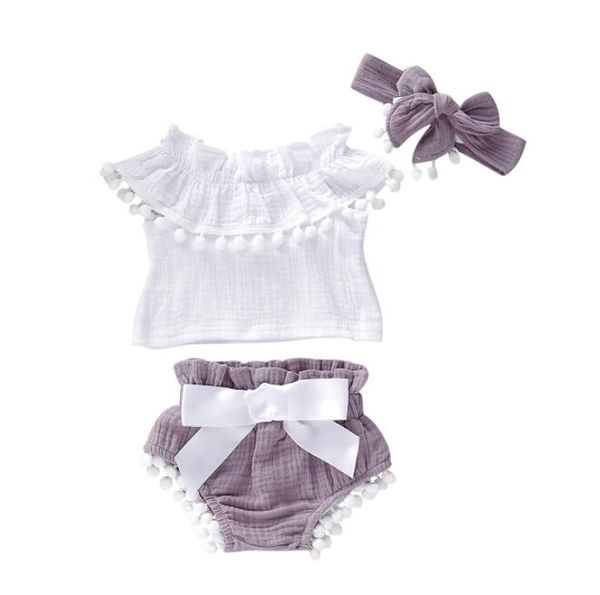 

wholesale 2019 ins european style kids new sleeveless cotton 3 pieces set pretty bow baby summer set kids designer clothes girls by1424, White