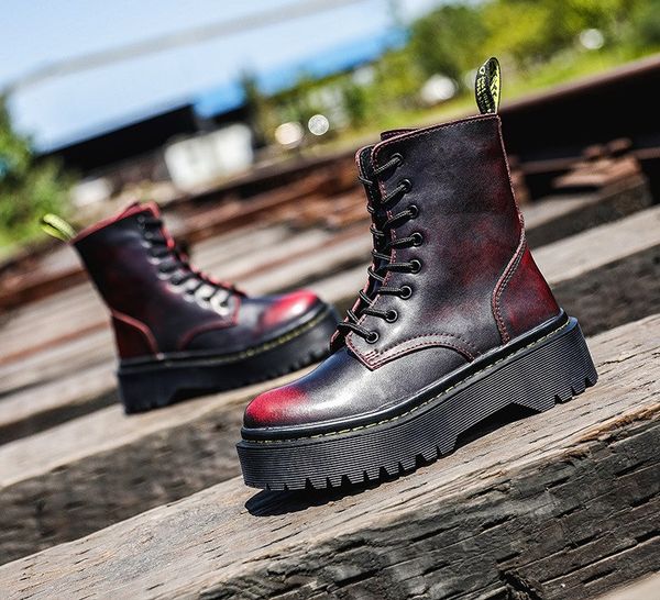 

6cm platform oxfords boots woman ankle booties designer martens women boots fur cotton elevator shoes leather winter warm motorcycle boot, Black