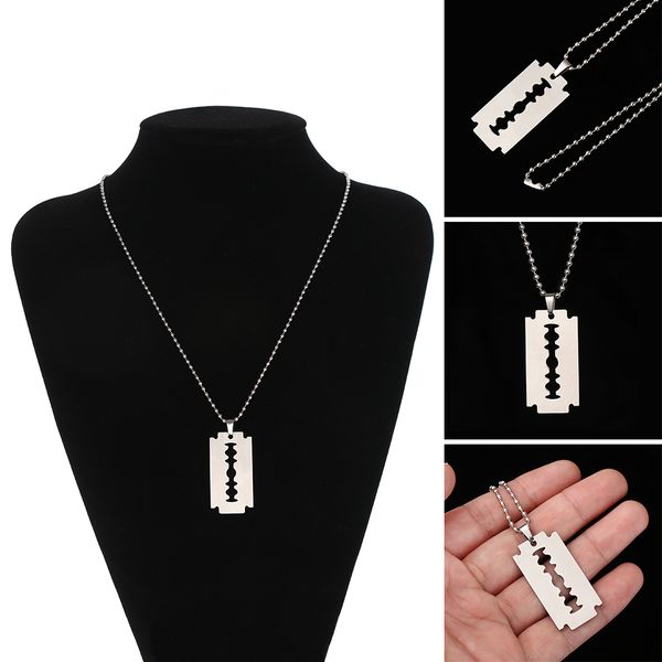 

1pc fashion unique street hip hop punk necklace stainless steel necklace alloy pendant razor blade shaped, Silver
