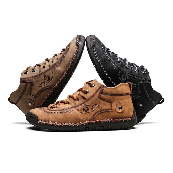 

aq43 leather men casual shoes british style comfortable fashion walking shoes big size man soft flat footwear zapatos de hombre, Black