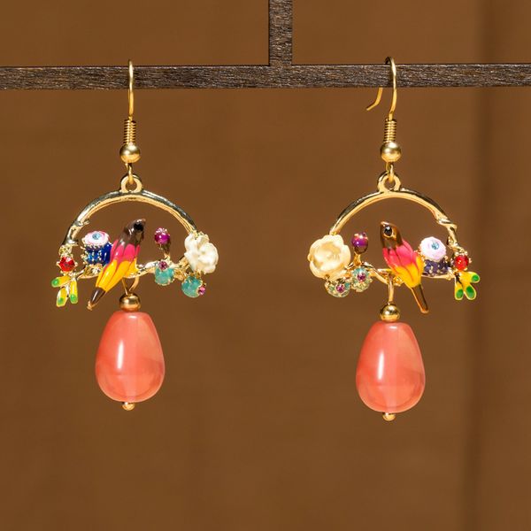 

nature stones court retro chalcedony earrings chinese style ancient charm original cloisonne earrings national jewelry no.1282, Silver