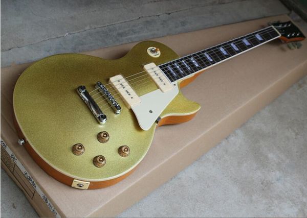 

lp electric guitar front gold and back yellow p90 soap block pickups can be changed