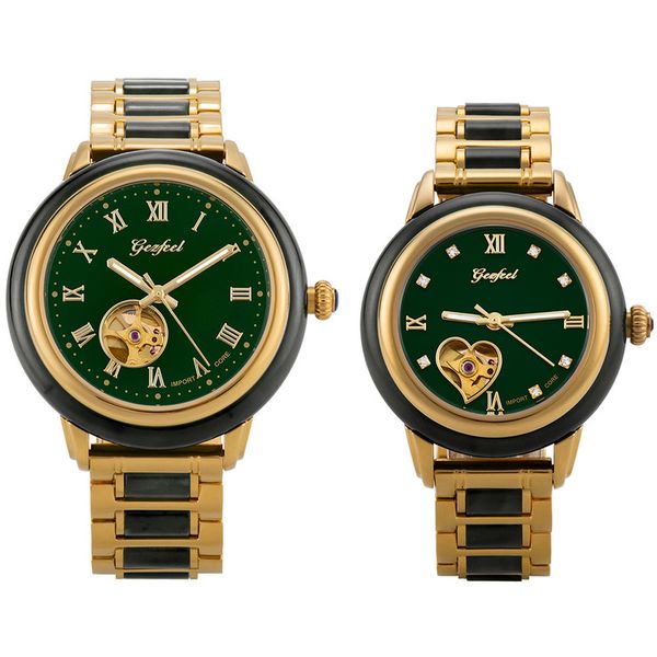 

2019 time-limited gopher brand hetian watch fashion steel jade hollow automatic mechanical couple manufacturer on behalf of one, Slivery;brown