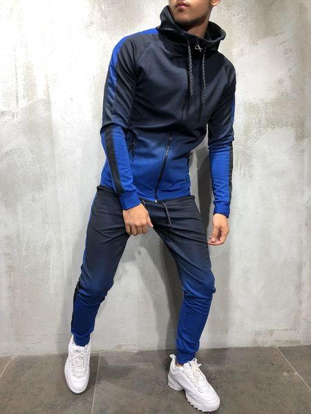 

new autumn men tracksuit sport set striped shirt long sleeve fitness pants running suit plus size 3xl trousers, Gray