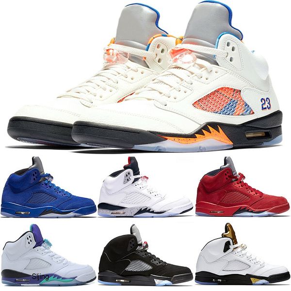 

designer 5 5s men basketball shoes international flight og metallic black blue red suede white cement grape sport sneakers size 41-47