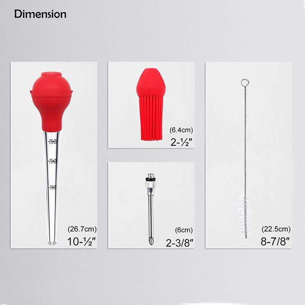 

turkey baster set of 4, quality silicone bulb including meat arinade injector needle with barbecue basting brush for easy clean
