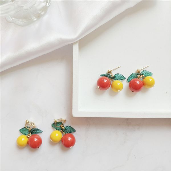 

new fund is melting the girl is lovely cherry ear drop earring is nailed temperament contracted earring clip, Silver