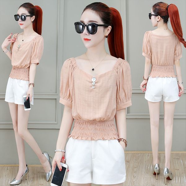 

73d6202037-1 female 2020 summer elastic hem one-shoulder two-collar short-sleeved 73d6202037-1 t-shirt female 2020 summer elastic hem one-sh, White