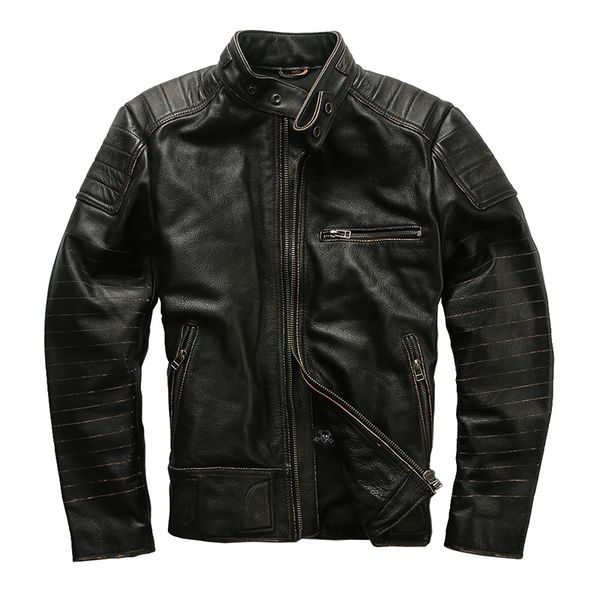 

1820 super offer read description asian size genuine cow skin leather jacket mens cowhide casual vintage leather jacket 506x, Black