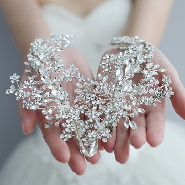 

exquisite rhinestone bridal headband wedding hair accessories wedding headband flower crystal pearl bride tiaras head jewelry, Golden;white