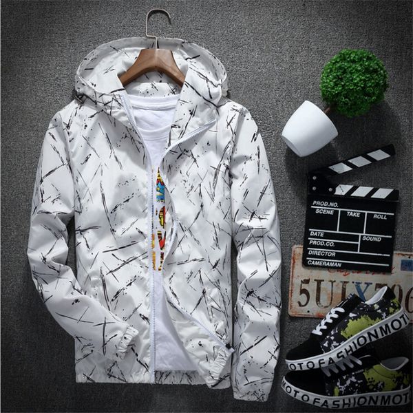 

New Bomber Jacket Men Spring Autumn Fashion Print Windbreaker Jacket Casual Thin Hooded Coat Male Jacket Outwear