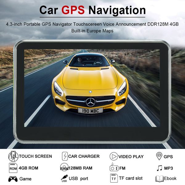 

car gps navigation 4.3inch 7inch portable gps navigator car multimedia player touchscreen voice announcement with europe maps