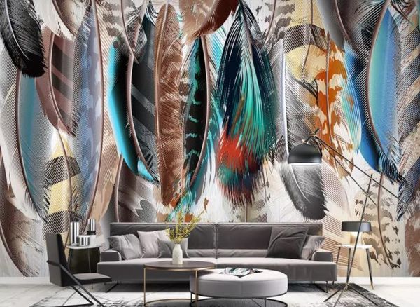 

custom p wallpaper mural 3d modern minimalist hand drawn color feather wall decorative painting papel de parede wall pape home decor