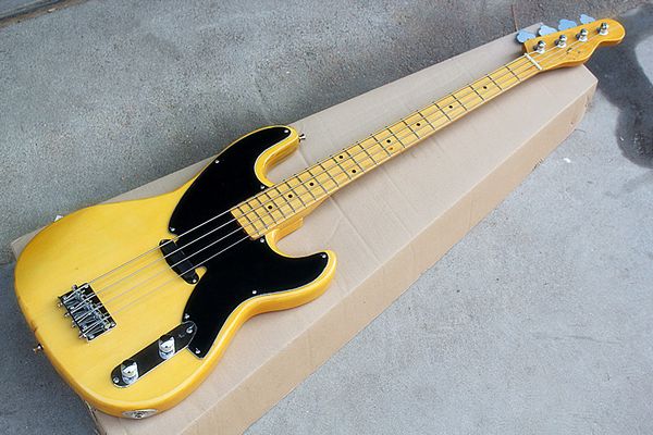 Yellow Electric Bass Guitar With 1 Pickup Black Pickguard Maple
