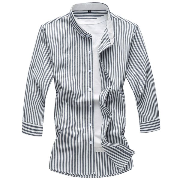 

summer men's dress casual shirt , fashion men's vertical striped business three quarter shirts men , mens shirt, White;black