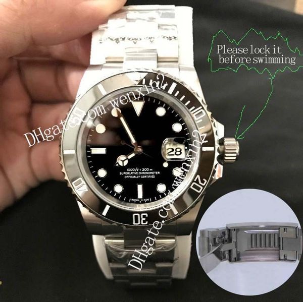 

1color luxury watch black ceramic bezel dial 40mm 2813 tainle teel bracelet glide lock cla p trap luminou automatic men watch