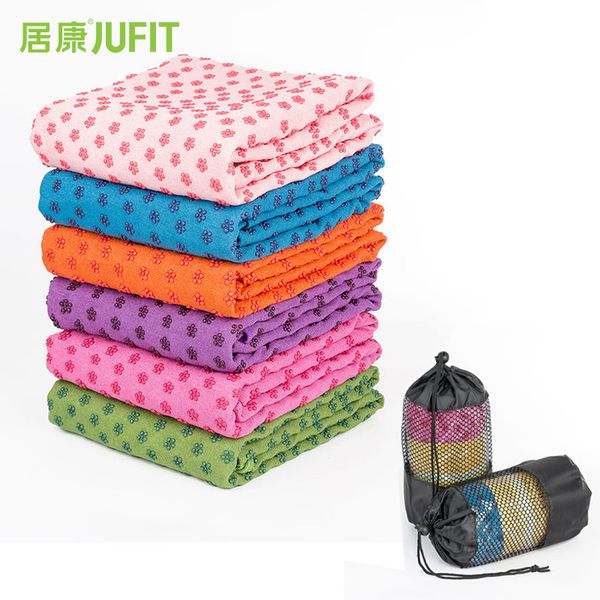 

jufit 183 * 63cm non slip yoga mat cover towel anti skid blanket sport fitness exercise pilates workout yoga mat with net bag