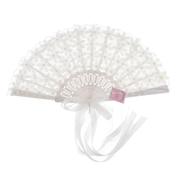 

fashion lace folding hand fan faux pearl flower for wedding dance prop white
