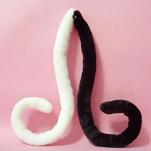 

1pc cosplay cat tail toy black/white cat girl plush tail fox tail halloween cosplay party costume housekeeper dressing up