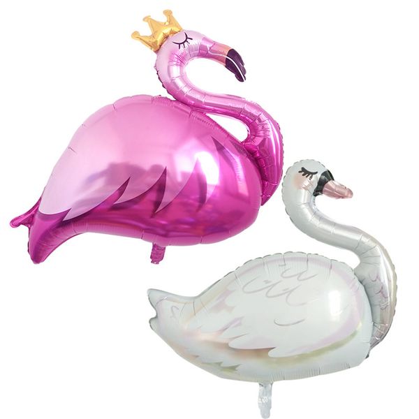

12xcartoon animal aluminum film balloon crown pink flamingo+white swan