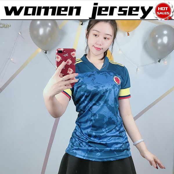 

women jerseys columbia soccer jersey 19/20 female away #10 james #9 falcao soccer shirt nation team customized girl football uniform, Black;yellow