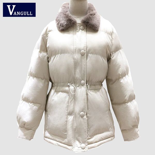 

vangull thick women parkas winter warm female loose jackets long sleeve big fur collar zipper coat waist casual solid outerwear, Tan;black