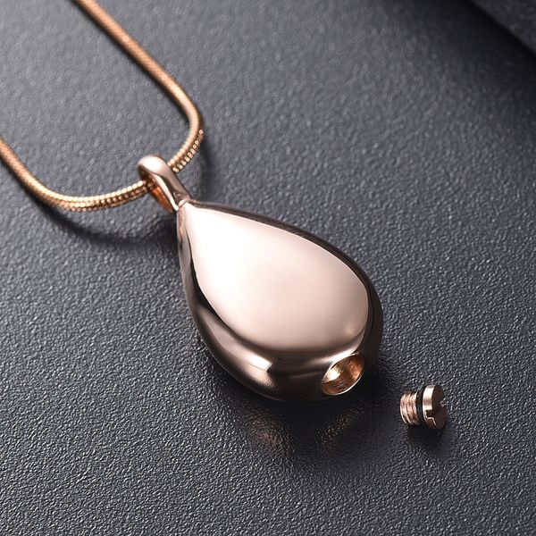 

t015 teardrop cremation necklace - memorial urn ashes holder keepsake stainless steel cremation pendant for human/ animal, Silver